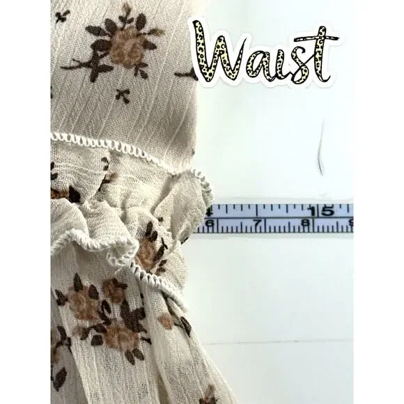 Trixxi Boho Floral Ruffle Mini Dress Beige Sheer Puff Sleeve Women’s Large - Picture 11 of 13